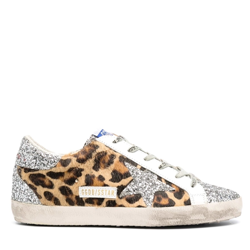 Golden Goose Super Star shoes, bag & box. Animal print & sequin